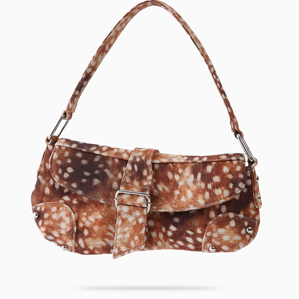 Saddle Bag Distressed - Leopard Distressed Canvas Striped Shoulder Bag
