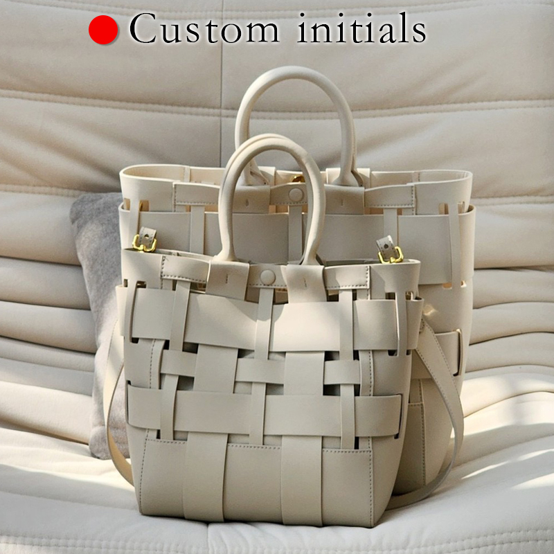 Discount Luxury Bags - Custom Initials Genuine Leather Tote Bags