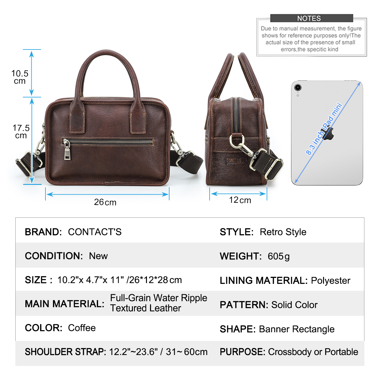 CONTACT'S Genuine Leather Men  - đánh giá và giá Luxury Zipper Bags